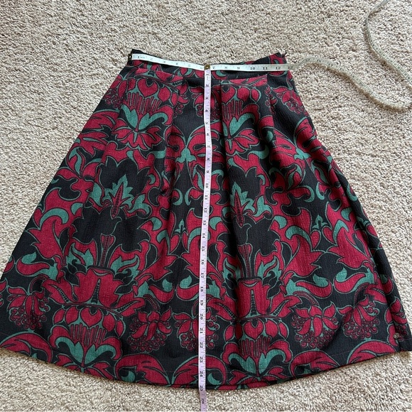 Scotch & Soda Floral Mid Rise A-Line Pleated Black Red Midi Skirt Size XS - Picture 11 of 14
